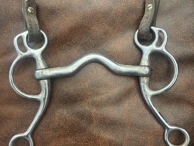 Used Western Horse Bit - Stainless Steel Curved Mouth Snaffle with Leather Straps