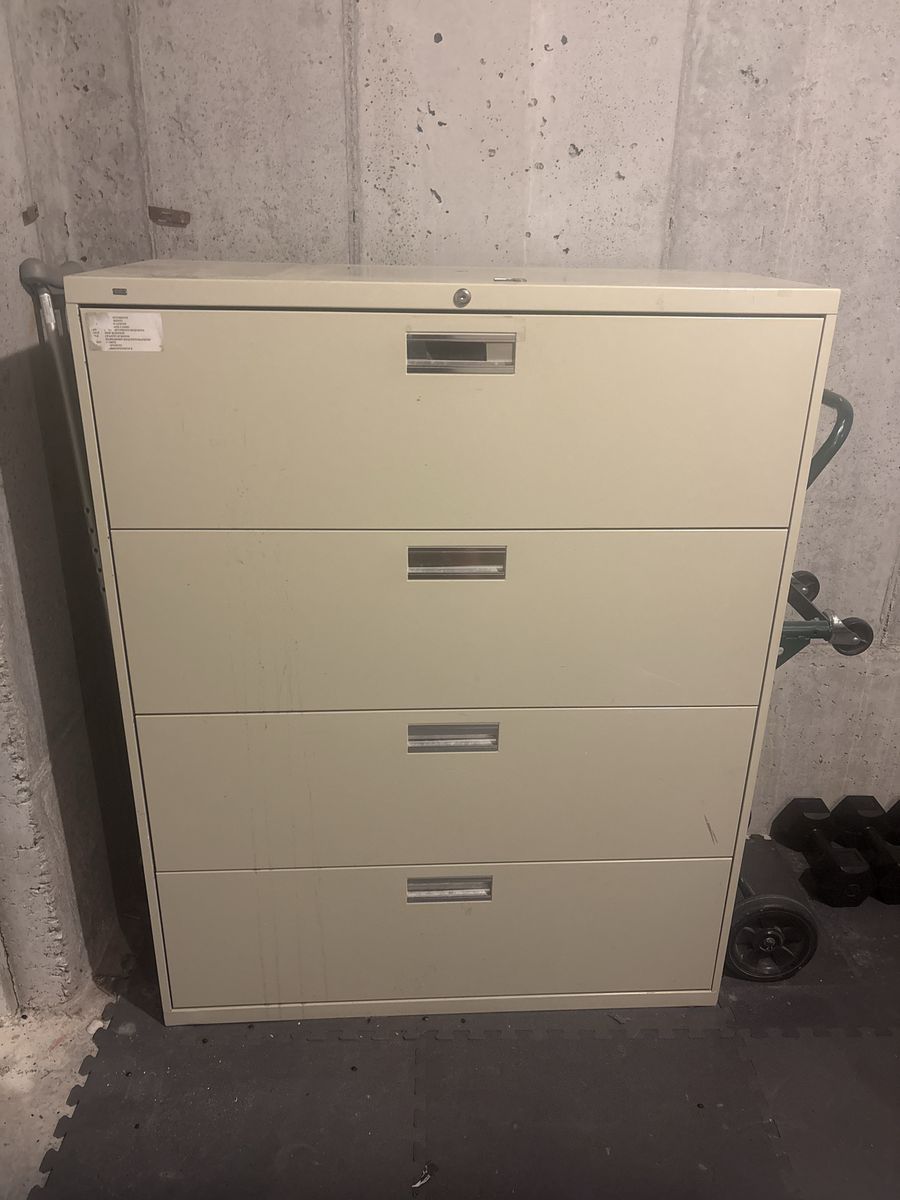 HON 4-Drawer Beige Metal Lateral Filing Cabinet with Keys