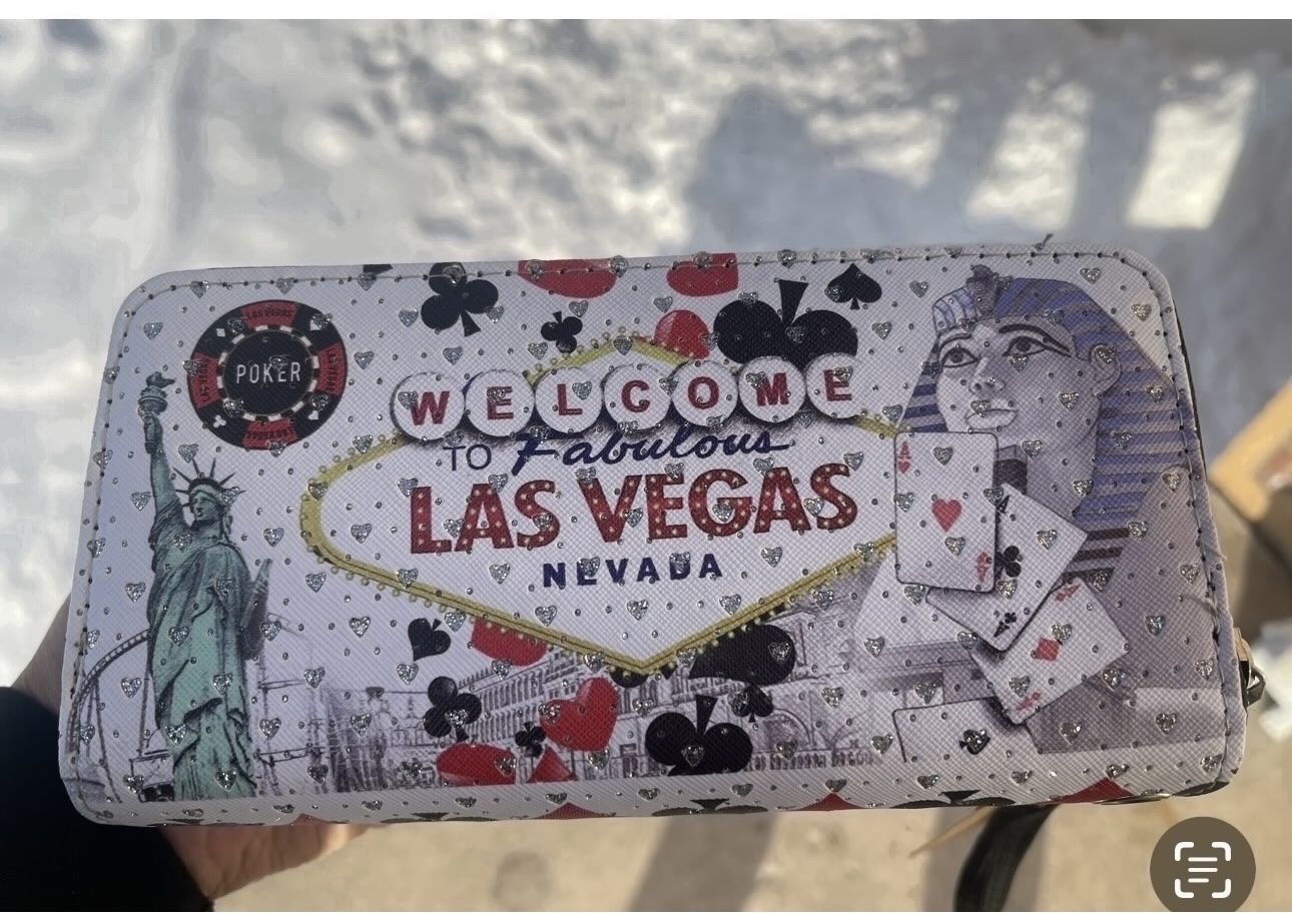 Las Vegas Themed Zipper Wallet - Welcome to Fabulous Las Vegas Nevada Design with Playing Cards