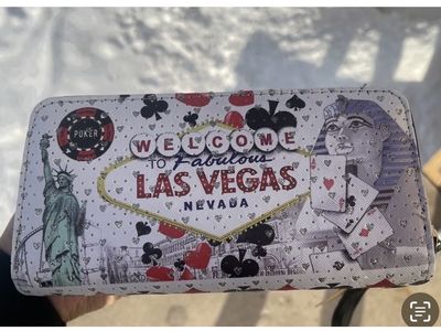 Las Vegas Themed Zipper Wallet - Welcome to Fabulous Las Vegas Nevada Design with Playing Cards