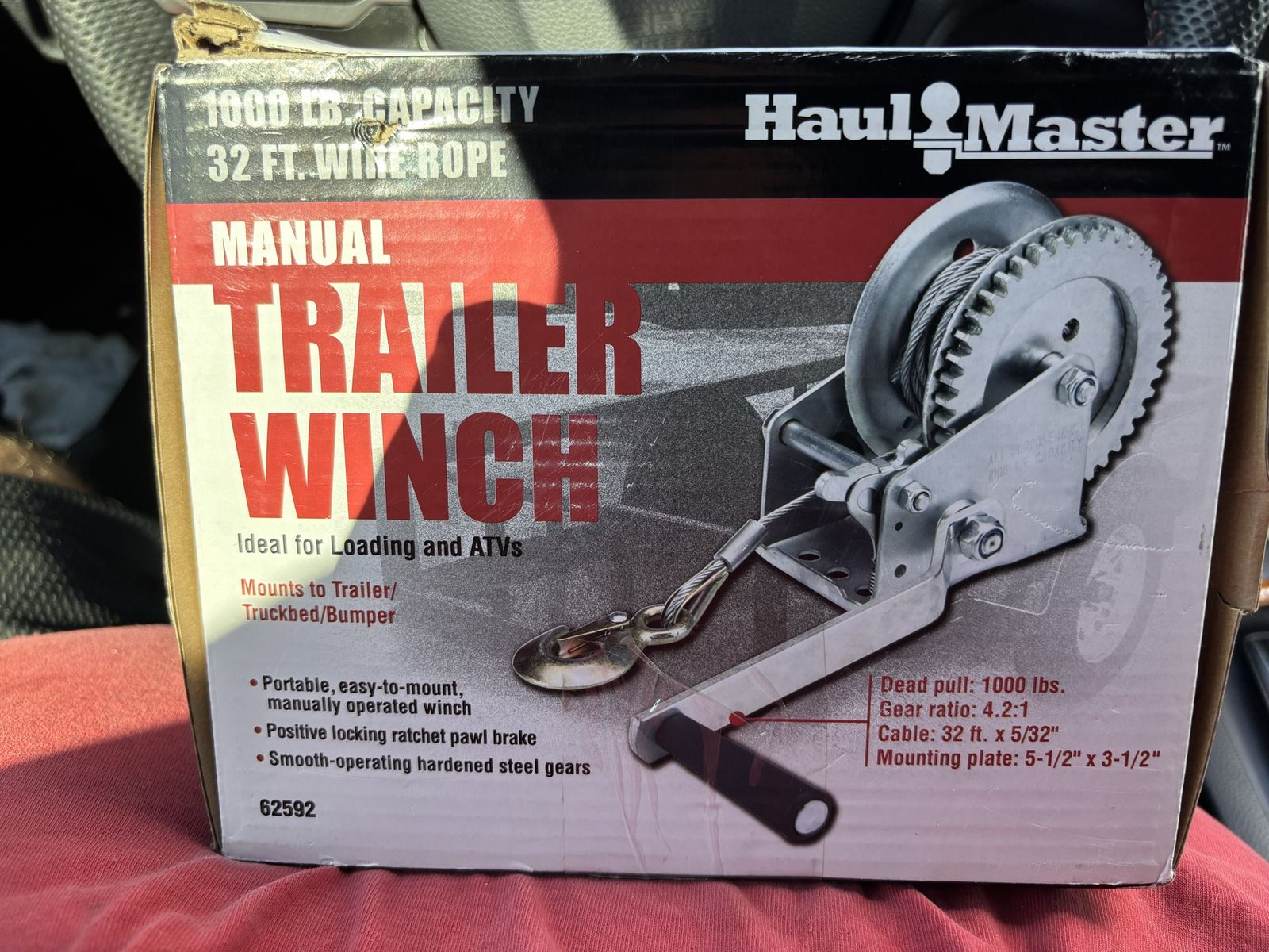 Haul-Master 1000lb Capacity Manual Trailer Winch w/ 32ft Wire Rope for ATVs & Trailers