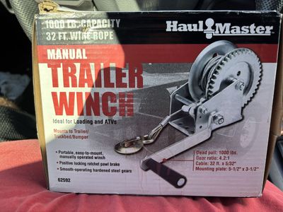 Haul-Master 1000lb Capacity Manual Trailer Winch w/ 32ft Wire Rope for ATVs & Trailers