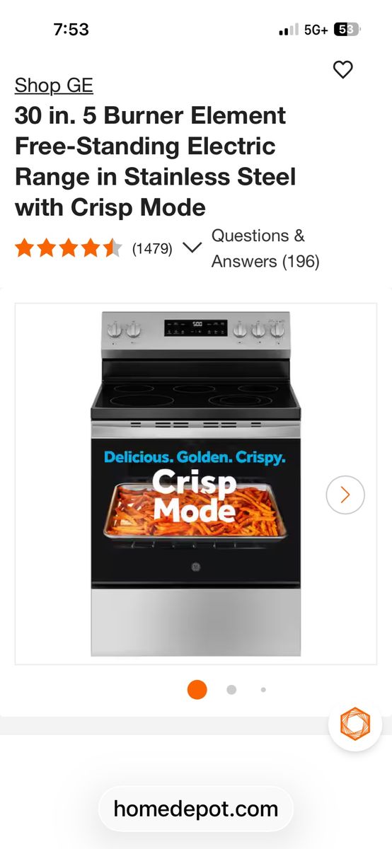 GE 30" 5-Burner Electric Range w/ Crisp Mode, Stainless Steel, New in Box