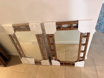 NEW Pair of Faux Bamboo Framed Wall Mirrors