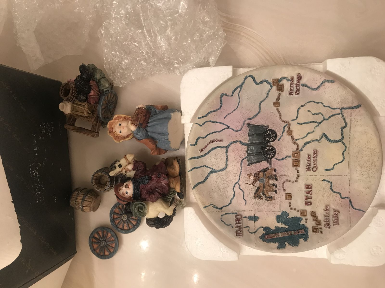 1996 Popular Imports Utah Handcart Miniature Tea Set Western Theme Horse Pioneers USA Country Pioneer Wagon Trail