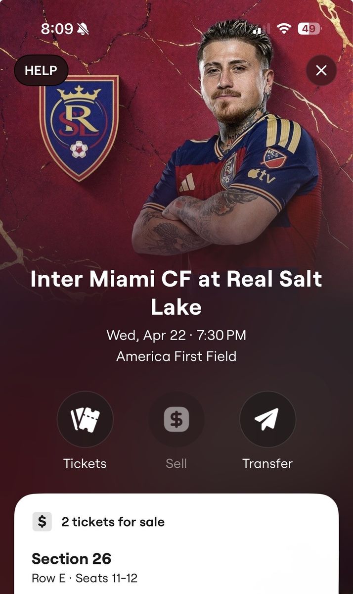 Inter Miami CF at Real Salt Lake Tickets Row 5!