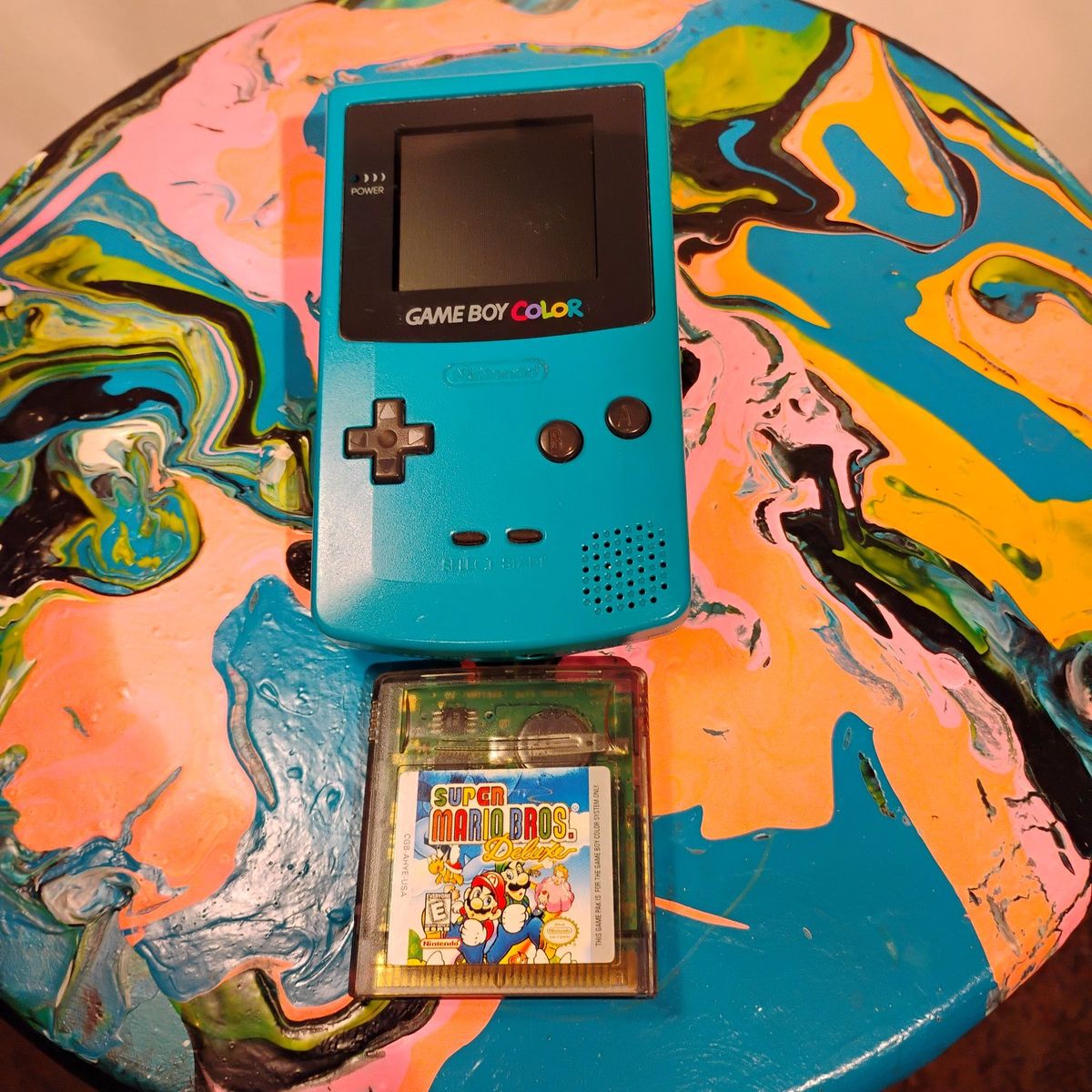 Game Boy Color In Teal W/Super Mario Bros Deluxe