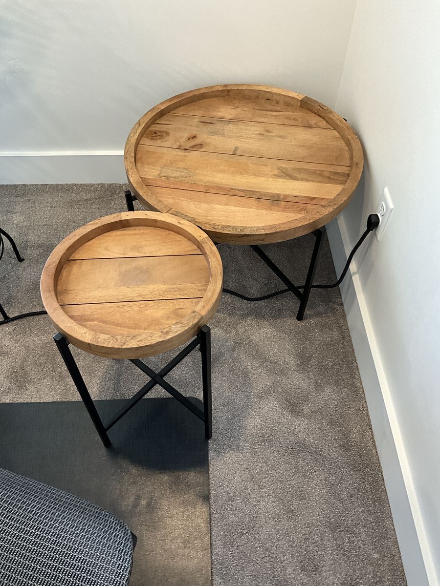 Natural wood coffee and end table from RC Willey