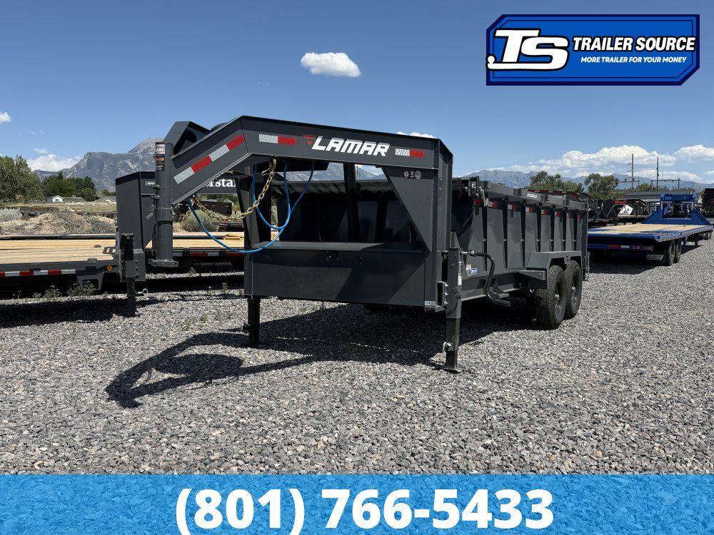 7x16 Lamar DT Gooseneck Dump Trailer - 36" Sides - 14K GVWR - Stabilizer Jacks, Telescopic