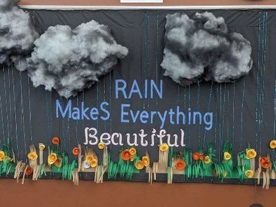 Original Mixed Media Bulletin Board Wall Art Display - "Rain Makes Everything Beautiful"