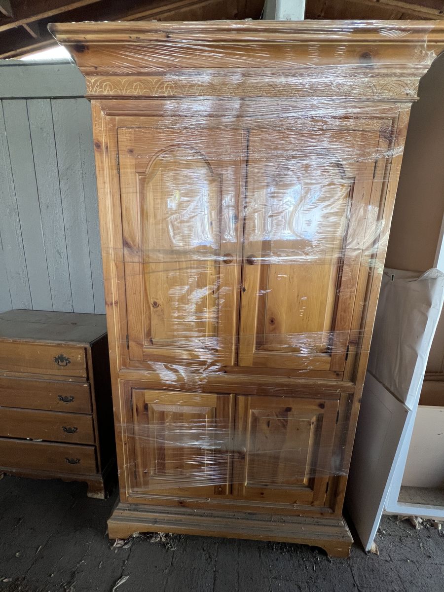 Beautiful Pine Armoire And Headboard