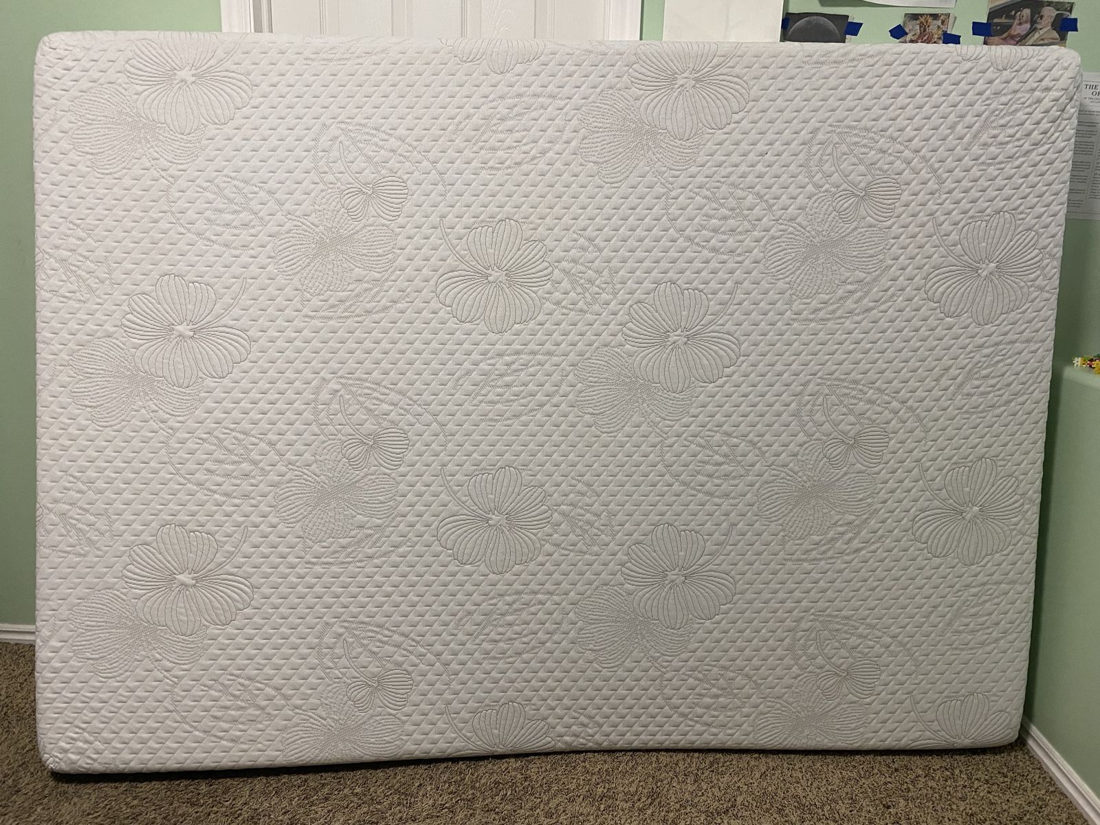 Full Size Foam Mattress - White Quilted Floral Pattern, Good Condition