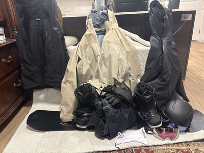 Full Snowboard Setup + 3 Arc’teryx Jackets