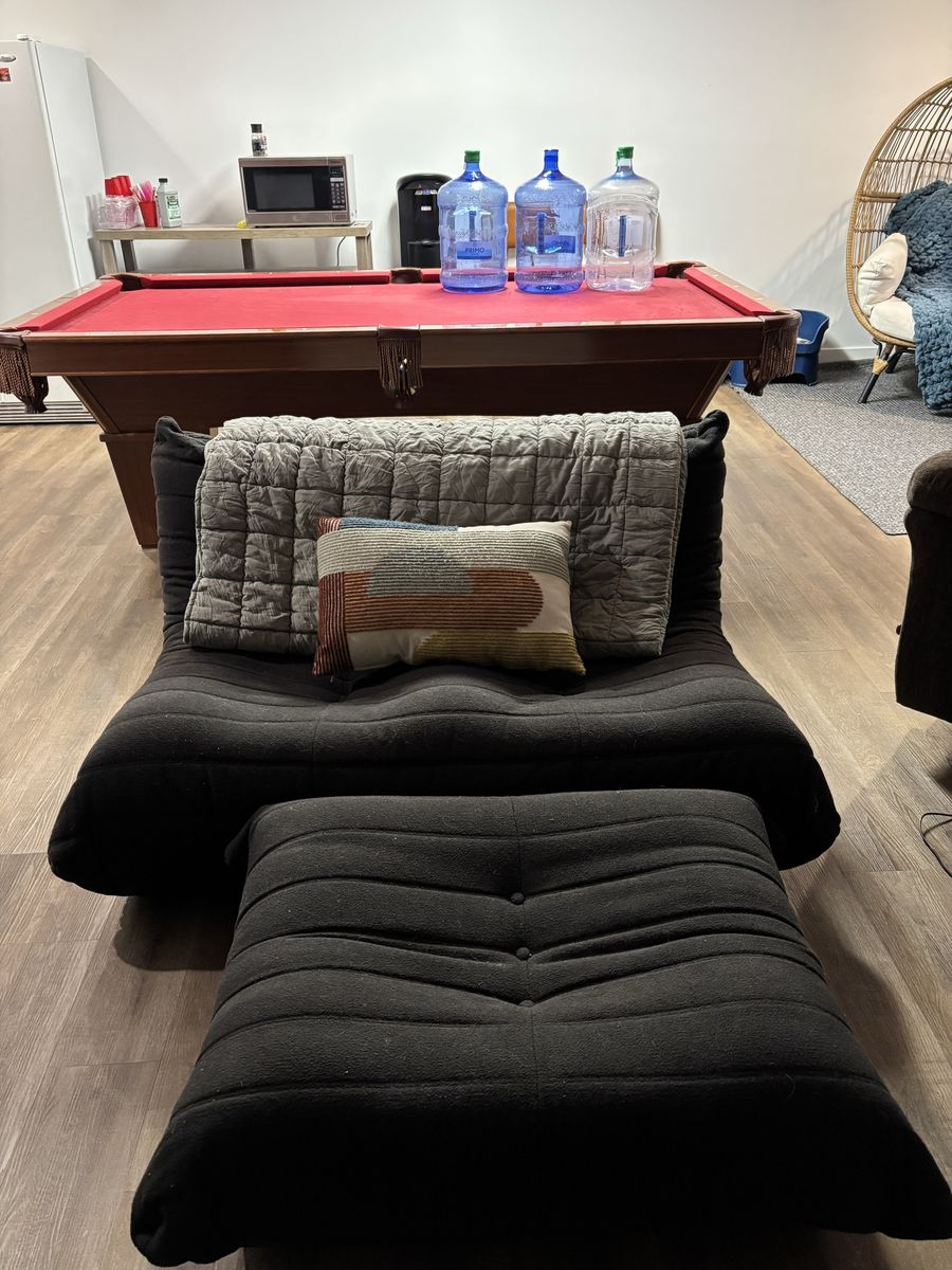 Modern Black Low-Profile Lounge Chair and Ottoman Set