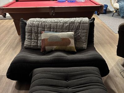 Modern Black Low-Profile Lounge Chair and Ottoman Set