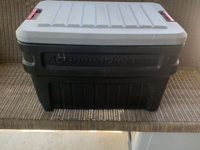 Used 24 Gallon Rubbermaid action packer tote black