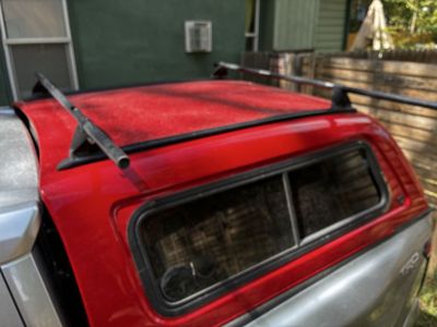 Red Truck Topper Camper Shell with Roof Racks