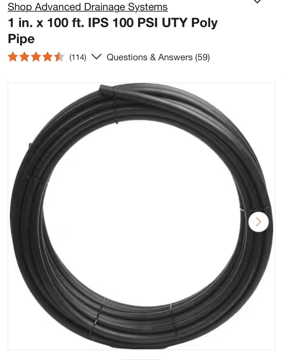 1" poly pipe for sprinklers or drip system irrigation 100 psi 77ft