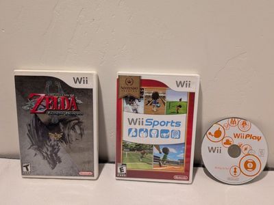wii games- wii sports, Twilight Princess, wii play