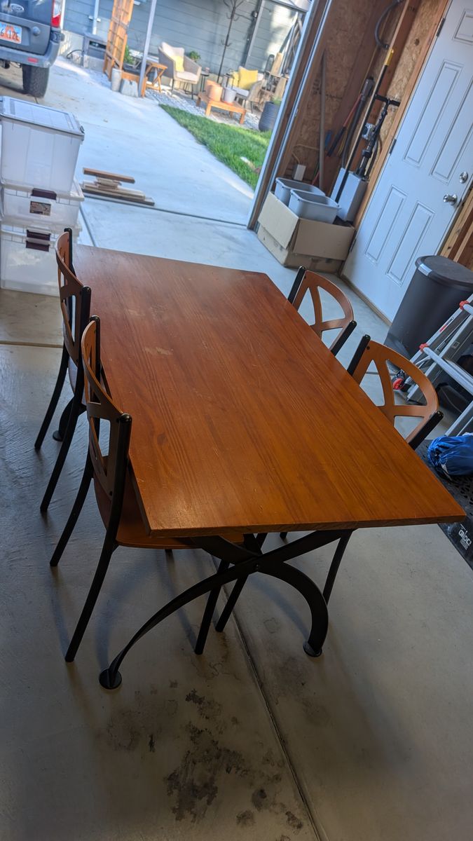 Steel and Wood Table and chairs