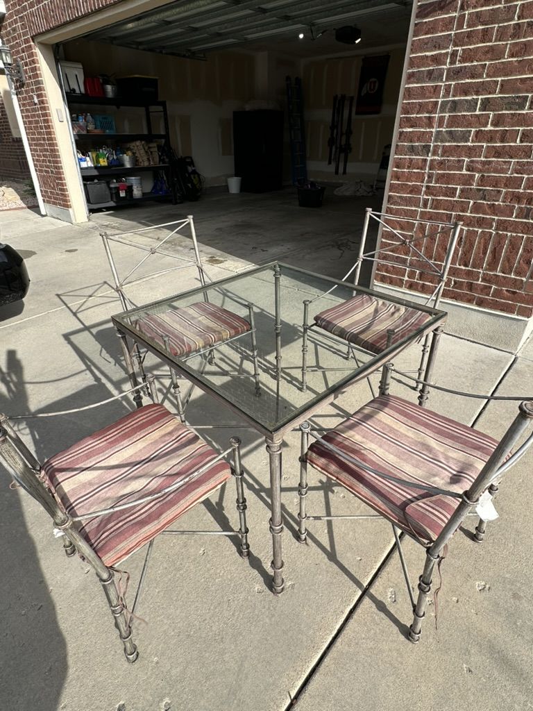 Glass Top Iron Table with 4 Chairs -
