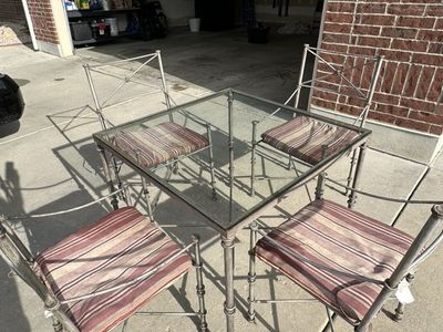 Glass Top Iron Table with 4 Chairs -
