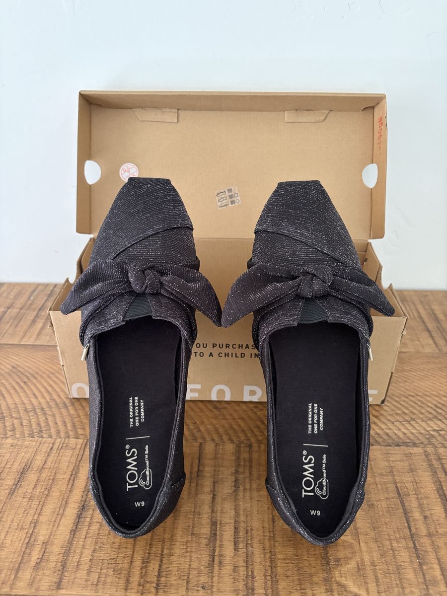 TOMS Women's Bow-Accent Alpargata Slip-On Shoes - Black Sparkle, Size 9