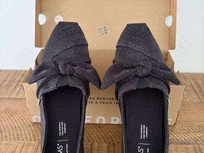 TOMS Women's Bow-Accent Alpargata Slip-On Shoes - Black Sparkle, Size 9