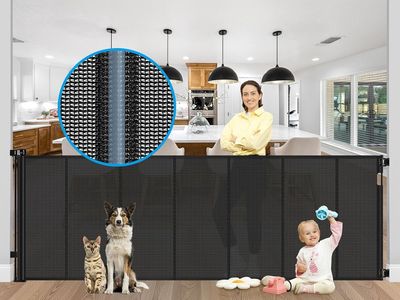 42" Extra Tall x 100" Extra Wide Retractable Baby/Pet Gate - Black Mesh - Wall Mount