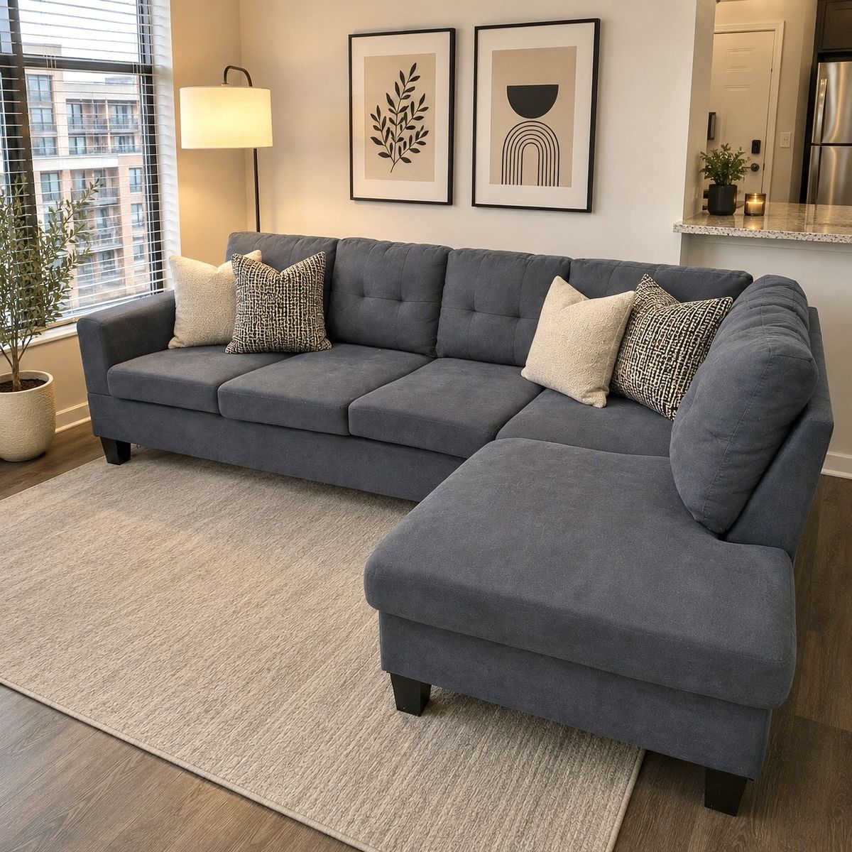 Beautiful Blue/Gray Sectional Couch - Free Delivery