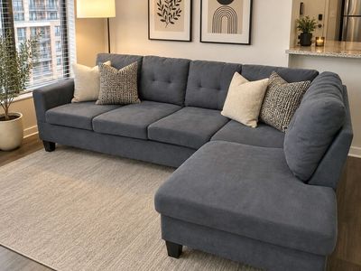 Beautiful Blue/Gray Sectional Couch - Free Delivery