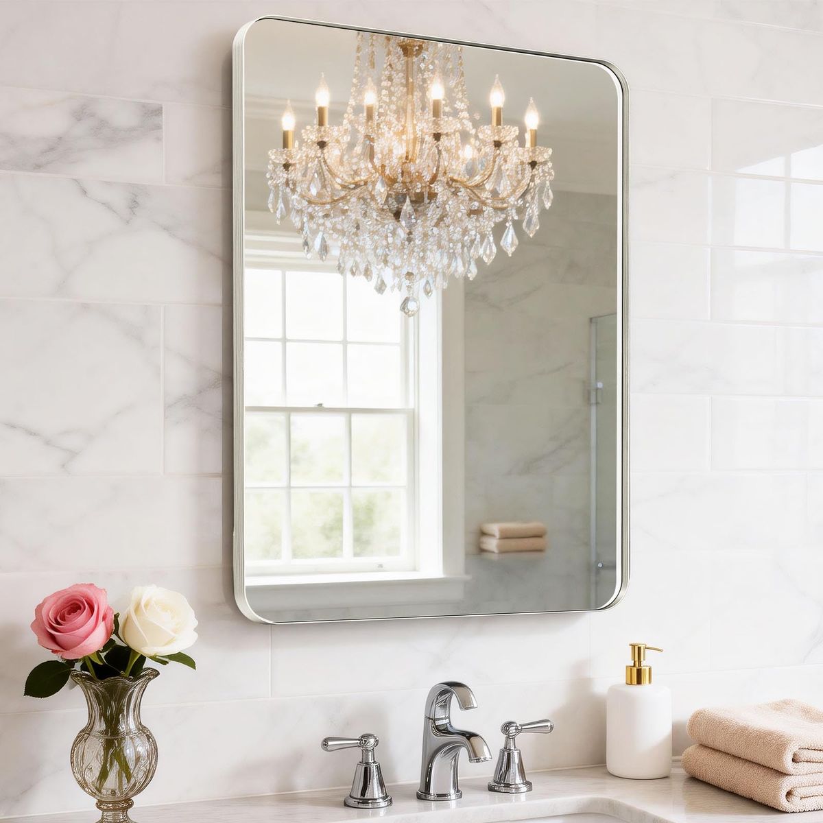 24x28 Brushed Nickel Bathroom Mirror – Aluminum Frame – New