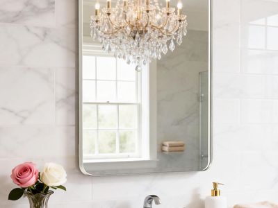 24x28 Brushed Nickel Bathroom Mirror – Aluminum Frame – New