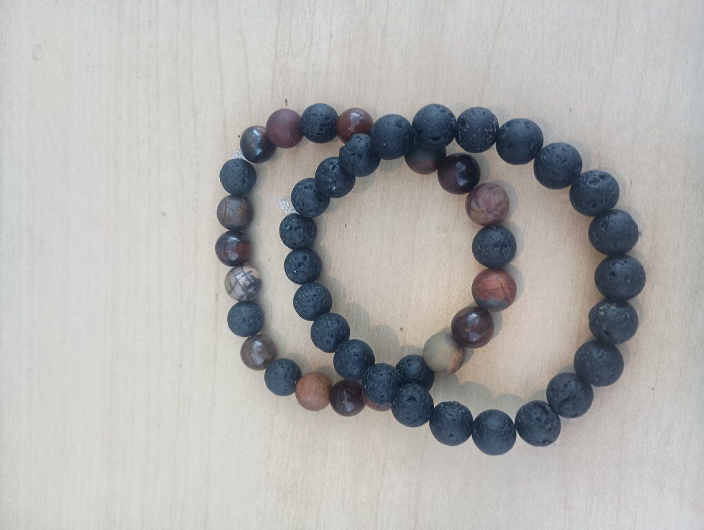 Lava Stone Bracelet, Red Tiger Eye, Artisan Jasper