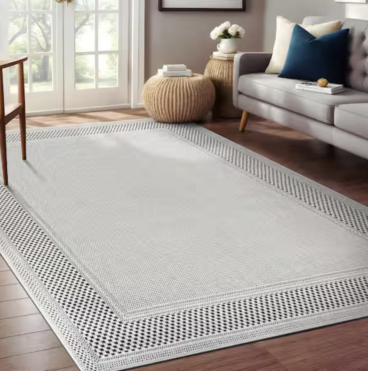 New! 9x12 Bordered Washable Jute Modern Indoor Outdoor Area Rug
