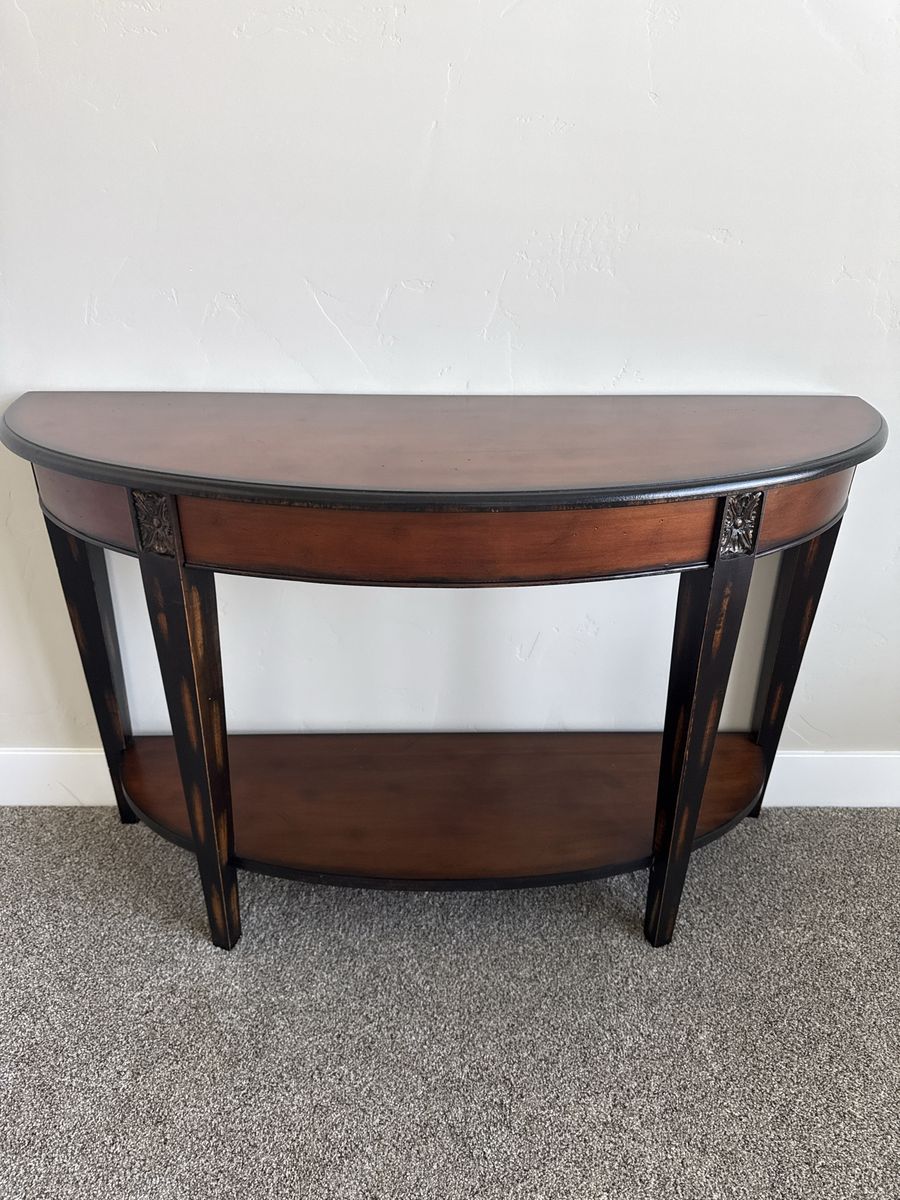 Wooden Demilune Console Table with Lower Shelf