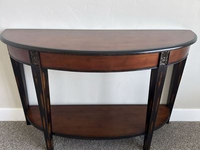 Wooden Demilune Console Table with Lower Shelf
