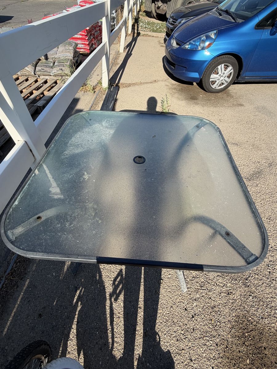 Outdoor Glass Top Patio Table with Umbrella Hole