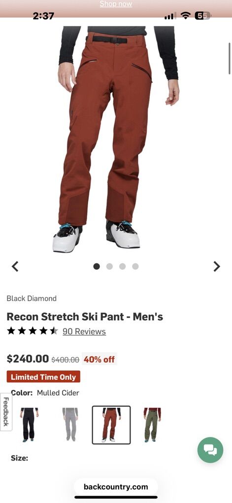 Black Diamond Recon Snowboard Pants XL