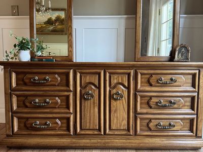 Vintage Thomasville Solid Wood Triple Dresser + Mirrors