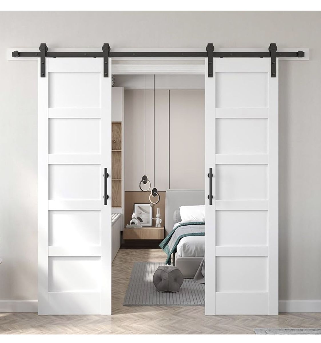 Double 24x84 inch White Barn Door with 8FT Barn Door Hardware Kit Included