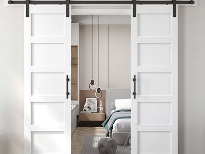 Double 24x84 inch White Barn Door with 8FT Barn Door Hardware Kit Included