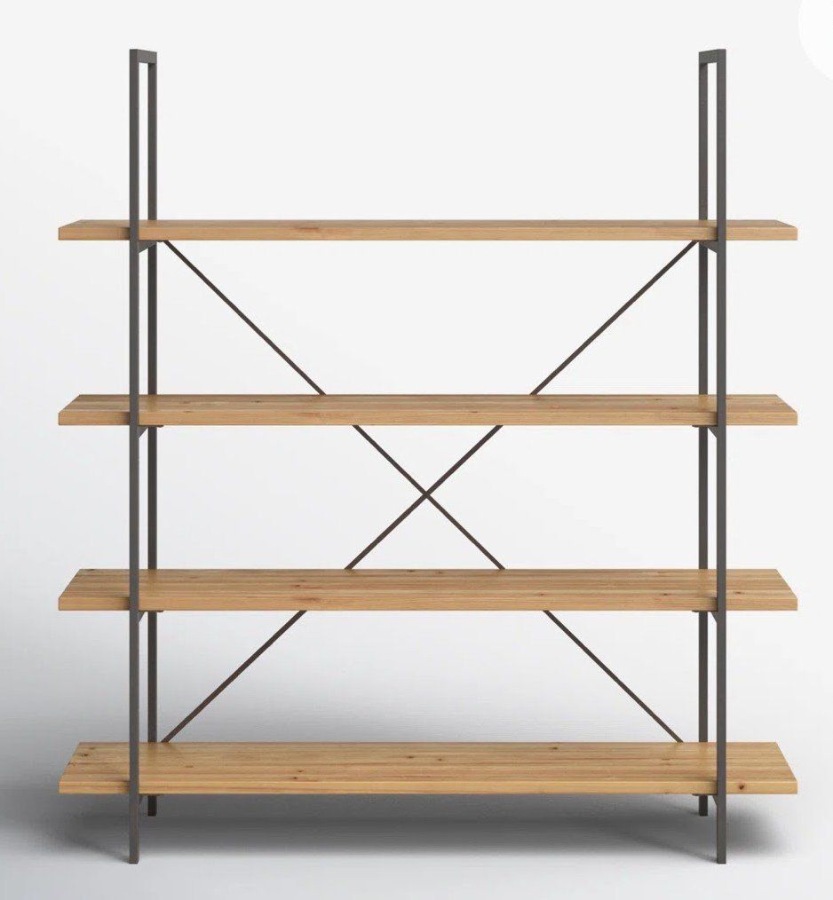 Industrial Style Etagere Bookshelf - 4-Tier Wood & Metal Open Bookcase Display Shelf