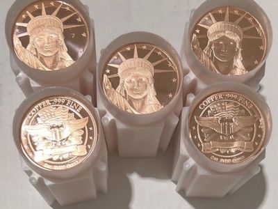 5 Rolls of 1oz Copper .999 Fine Coins - Lady Liberty/Eagle Design