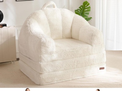 Folding Sofa Bed, 2 in 1 Convertible Lounger Comfy Single Bean Bag Chair Sleeper Couch Beige