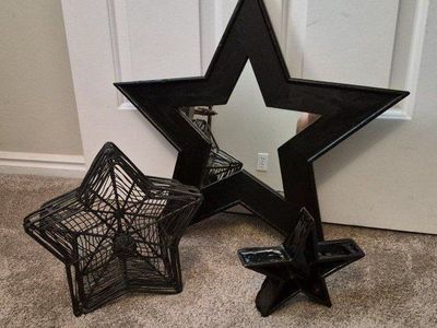 Black Star Home Decor Items - Mirror, Wire Basket, & Ceramic Star