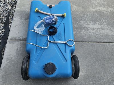 Portable RV Waste Water Tote Tank with Wheels and Accessories Brand New!