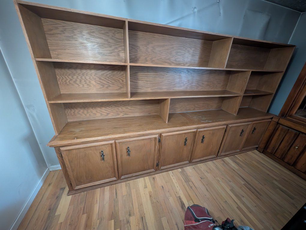 Large Wooden Wall Unit Bookcase with Storage Cabinets