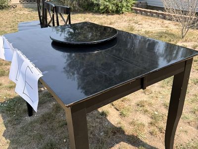 BEST OFFER!!Black Dining Table Set with Lazy Susan also has a leaf to extend table top and 4 Crossback Chairs