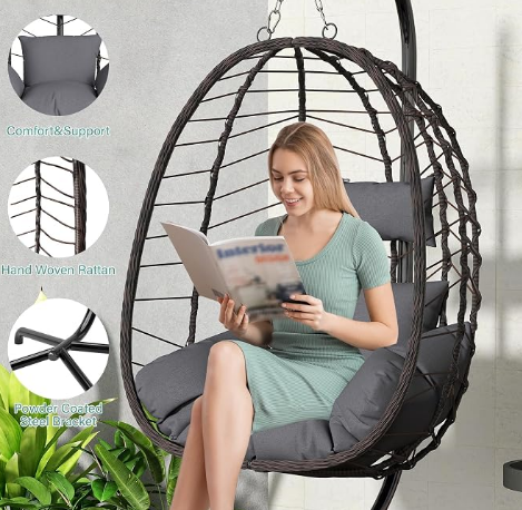 Hanging Egg Chair with Stand, Swinging Egg Chair Outdoor Indoor
